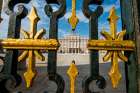 Main gate to the Royal Palace, Madrid, Spain. Art Print